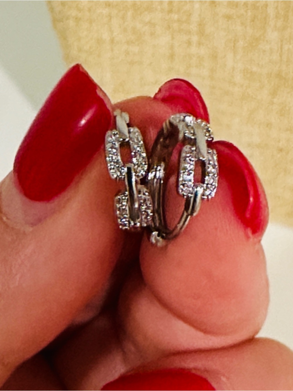 Fashion Jewelry Silver Pave Link Hoop Earrings with Sparkling Accents